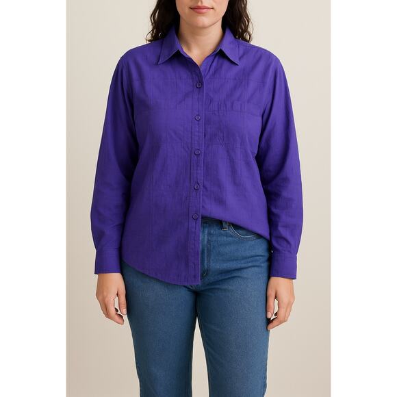 Vintage Ol' Paint Vibrant Purple button down patchwork square Cotton Shirt large - Picture 1 of 7